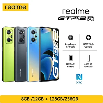 Original Realme GT Neo 2 5G Telemóvel NFC Snapdragon 870 Octa Core 64MP 65W Rápido de Carga da Bateria de 5000mAh Smartphone