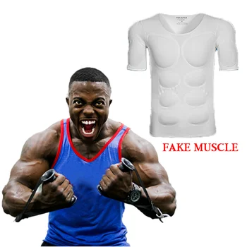 Homem Falso Muscular Body Shaper Peito Esponja T-Shirt de Cosplay Invisível Abdominal do antebraço Superior Cueca de Fitness Terno para o Modelo de Festa