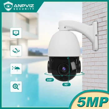 Anpviz 5MP POE IP PTZ Câmera Zoom de 30x ao ar livre da Abóbada da Segurança de Vigilância Cam IR Faixa de 50m de Detecção de Movimento H. 265 Áudio