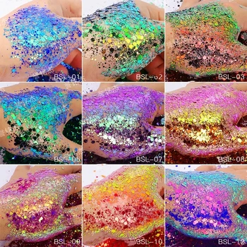 5g/Saco do Brilho da Arte do Prego de Glitter, Lantejoulas coreano Laser Holográfico Unhas Coloridas Pó do Brilho de Lantejoulas DIY Camaleão Fornecedor de Ponta