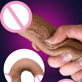A Masturbação Feminina Pele Uma Sensação Realista Vibrador Soft Material De Grande Pênis Com Ventosa Brinquedos Sexuais Para A Mulher Strapon Dildos