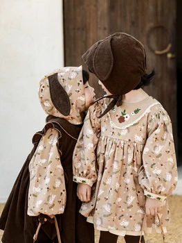 Meninas De Boneca Gola Do Vestido Delicado Bordado De Flores Bebê Novo De Impressão Digital De Inverno Camisa Retrô