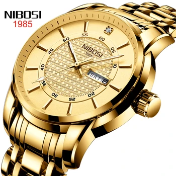 NIBOSI Moda Relógios Mens Top de marcas de Luxo, o Relógio de Ouro de Esportes Impermeável Quartzo relógio de Pulso masculino Data de Relógio Relógio Masculino