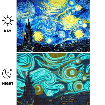 Diamante pintura de Van Gogh pintura céu Estrelado brilha no escuro,mosaico, bordados, pintura de o número de decoração de casa