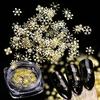 Ouro floco de Neve Decoração da Arte do Prego Misto 90pcs DIY Manicures Natal de Glitter, Lantejoulas Flocos 3D de Jóias de Unhas Acessórios GL889