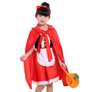 Halloween Meninas Cosplay 4pcs Conjunto de Roupa de Crianças Cosplay Show de chapeuzinho Vermelho o Traje de Meninas Abóbora Saco de Vestido de Manto Avental