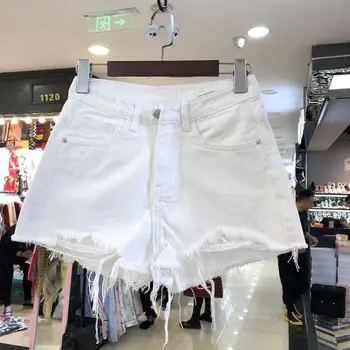 Shorts de Mulheres da Primavera E do Verão Shorts Jeans Rasgado Mulheres de Cintura Alta Irregulares Brancas Calças Curtas Ropa Mujer