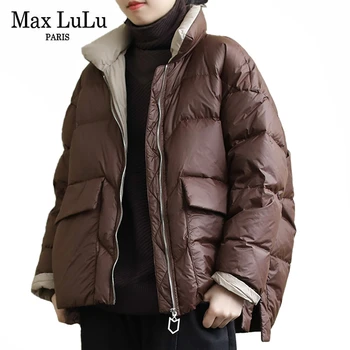 Max LuLu Coreano Moda Inverno Gótico Casacos De Senhoras Vintage Solta Pato Para Baixo Revestimentos Womens Casual Quente Jaquetas Oversized Outerwear