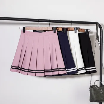 Mulheres da Moda de Cintura Alta Listrada de Saia Plissada Vento Saia de Ulzzang Cosplay Harajuku Kawaii Fêmea Mini Saia Curta