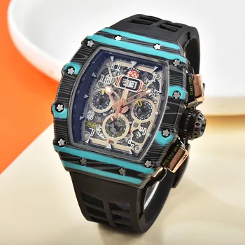 2022 Novo de luxo RM quartzo oco multifunções de negócios mecânica de artesanato Homens relógio de Silicone 6 pinos de aço inoxidável Relógios