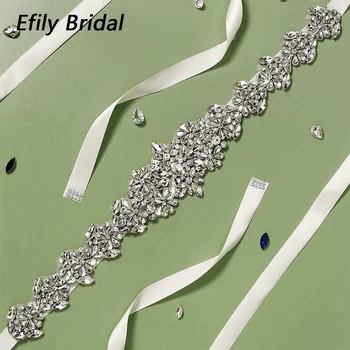 Efily Artesanal Rhinestone Nupcial Cinto de Luxo de Casamento de Cristal Cinto de Enfeites para Festa de Vestido de Noiva, Acessórios de Dama de honra de Dom