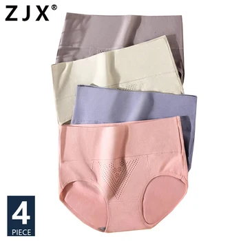 ZJX 4Pcs/Set Plus Tamanho M-5XL Algodão Mulheres Calcinhas de Cintura Alta Shaper do Corpo Resumos de Emagrecimento roupa interior Respirável Feminino Lingerie