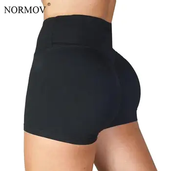 NORMOV Shorts Preto das Mulheres de Cintura Alta Push-Up Treino Shorts Mulheres Casual Cor Sólida Verão Shorts de Fitness