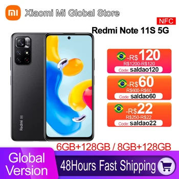 Versão Global Xiaomi Redmi Nota 11S 5G Smartphone 64G / 128GB MediaTek Dimensity 810 NFC 33W Pro Carregamento Rápido de 5000 mAh 50MP
