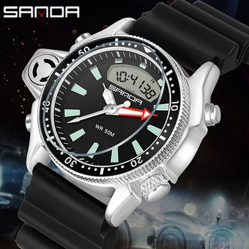 SANDA Nova Moda Esporte Homens Relógio de Estilo Casual, Relógios Digitais Homens Militar de Quartzo relógio de Pulso do Mergulhador Homem Мужские часы