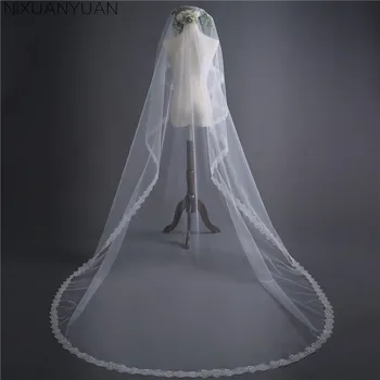 2022 Branco/Marfim Véu de Noiva de 3m de comprimento Mantilha de Renda Catedral de Noiva, Véu de Noiva Acessórios Veu De Noiva Fotos Reais