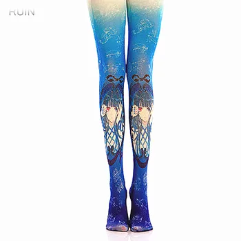 As mulheres de meia-Calça com Azul de Menina Bonito Impressão Harajuku Lolita Suave e Calor Tech Super Stretch meia-Calça Legging para as Meninas Lo