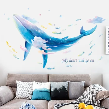 Oceano Profundo Mar Decorativos Peel & Stick Arte de Parede Autocolante Adesivos para Quartos dos Miúdos Peixes de Mar de Parede Decoração Animal Baleia Azul Decorações