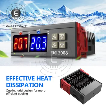 STC-3008 Dupla Digital de Temperatura Controlador de Dois relés de Saída de 12V 24V 220V Thermoregulator Termostato Com Aquecedor de Cooler