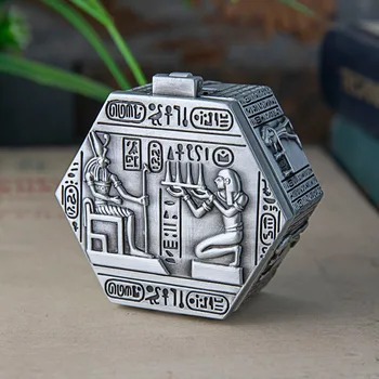 Hexágono De Metal Caixa De Jóias Egito O Faraó Padrão Esculpida Lembrança Da Lembrança De Armazenamento De Caixa De Anel Colar Organizador Peito