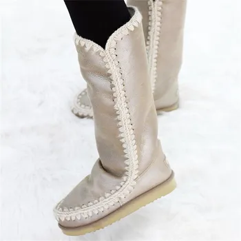 2022 mou eskimo 40 brilhando mulheres botas de neve de pele de carneiro handmake lã tecer televisão senhoras joelho alto de inicialização