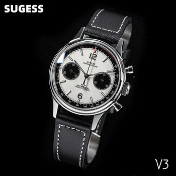 Sugess 1963 Piloto de relógios dos Homens Relógios Mecânicos Cronógrafo Panda relógio de Pulso da Força Aérea Safira para Gaivota Movimento ST1901 v3