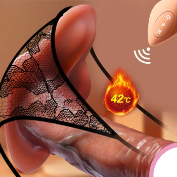 7 Velocidade de Controle Remoto Telescópica Vibrador Aquecimento Wearable Realista Pênis Ponto G Estimular Empurrando Vibrador de Brinquedos Sexuais para as Mulheres Gay