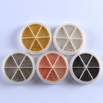 1 caixa de Nail Art Pequena de Aço Caviar Esferas 0.8-3mm de Tamanho Misto de Desenho em 3D, Ouro de Rosa, Prata, preto Decoração Manicure DIY Acessórios