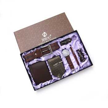 Homens relógios de luxo, relógios de marca de homens Presentes para homens 7pcs/set boutique gift set correia do relógio carteira, Chaveiro Empate Rosário Pulseira de Caneta