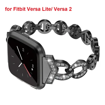 Bling, Alça para Fitbit Versa/Versa 2/Versa Lite Edição Especial de Bandas para as Mulheres da Substituição do Metal Pulseira Pulseira Preta