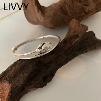 LIVVY Cor de Prata Flor de Lótus Bracelete Pulseiras para Mulheres de Casamento do Casal Geométricas Simples Jóia do Partido Ajustável