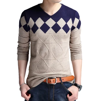 Moda Casual Slim Fit versão coreana Blusas Homens Outono Homens V-neck Sweater Collarless Suéter de Natal Blusas