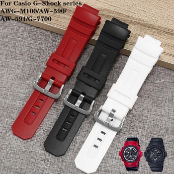 Silicone pulseira Convexo interface preto branco vermelho pulseira para Casio G-Shock AWG-M100/AW-590/AW-591/G-7700 Pulseira de 16mm