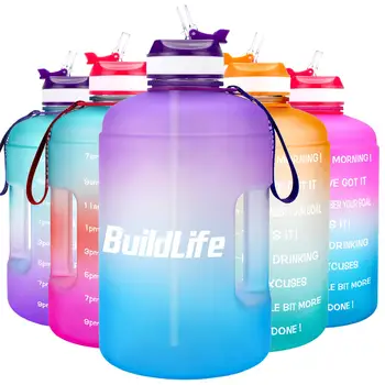 BuildLife 1 Galão de Água de Garrafa com Palha Marcador de Tempo 3,78 L 2.2 1.3 L L Livre de BPA Plástico de Grande Capacidade de Fitness Esporte OutdoorJugs