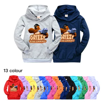 Grizzy e O Lemmings Meninos Top com Capuz Cair Roupas para Crianças de Algodão Bonito Casaco Bebê Tshirt de Crianças Capuz Criança Camisa