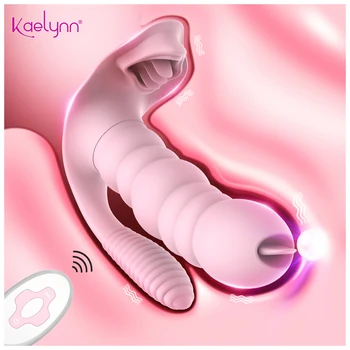 3 EM 1 Lambendo Chupando Vibrador Erótico 10 Modo de Vibração Anal, Vagina, Clitóris Estimulador Wearable Oral, Língua, Brinquedos do Sexo para Mulheres