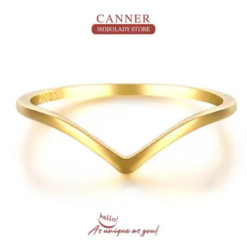 CANNER Simples Linha Suave V-Ring Anel de Prata 925 Esterlina de Luxo, Jóias, Anéis de Casamento Para as Mulheres Anillo Bague Bijoux Joyero