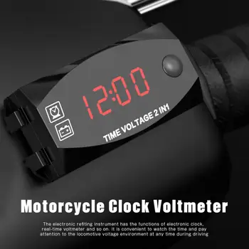 2 Em 1 12V Visor Digital LED Metros Voltímetro Relógio Termômetro Indicador de Medidor Medidor de Painel para Moto eletrônica do Carro