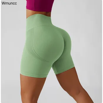 Wmuncc 2022 Verão Novo Cintura Alta Espólio Amassar Sem Costura, Shorts De Ginástica Mulheres Correndo Apertado Esportes De Yoga Fitness Gymwear