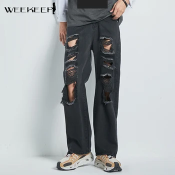 Weekeep Vintage Rasgado Buraco Calças De Brim Das Mulheres Folgado Corte De Cintura Alta Jeans, Calças De Verão Coreano Y2k Moda Streetwear Calça Jeans Reta