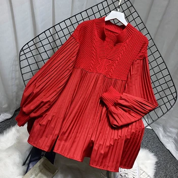 SuperAen Suéter Feminino coreano de Design 2021 Outono Retro Malha de Costura Solta Oversize Senhoras V-neck Sweater Camisa
