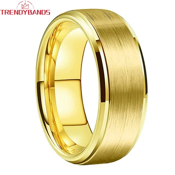 8mm 6mm Anéis de Ouro para as Mulheres, Homens Engajamento Banda de Casamento de Jóias de Moda Pisou Arestas Biseladas Ajuste de Conforto