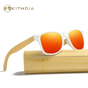 Kithdia Branco Polarizado Madeira Óculos de sol Artesanais de Bambu Pernas dos Óculos de sol e de Apoio Drop Shipping / Fornecem Imagens #KD021