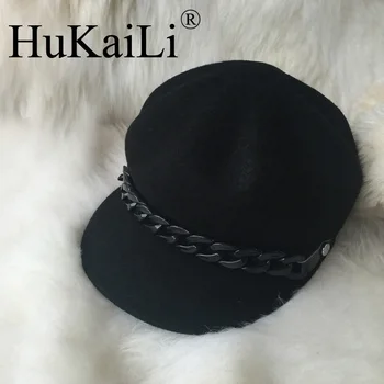 O novo inverno octogonal boné chapéu de homens e mulheres negros cadeia de pano chapéu de cavalo retrô