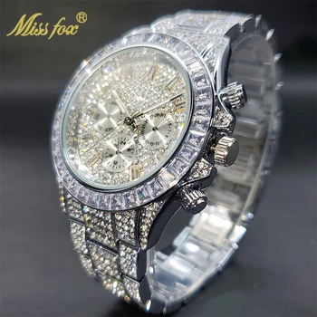 Luxo Moissanite Gelado Fora Relógios de Homens de Hip Hop do Busto para Baixo Unisex Relógio de Diamantes de Aço Inoxidável Moissanite Cravejado AAA Relógio de Pulso