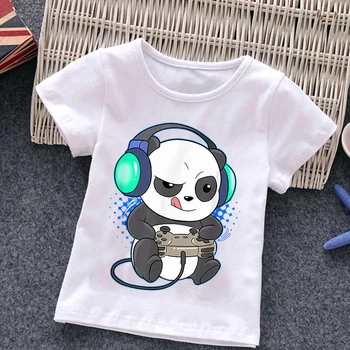 panda Print T-shirts Criança Cartoon Harajuku T-Shirts Superior Tees Meninos Fantasia de Menina Roupas Engraçadas Crianças de Moda 2-14years Tshirt