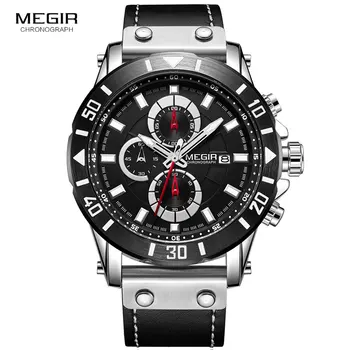 Megir Homens Relógios de Marca Top de Luxo Reloj Hombre 2018 Retro Militares Cronógrafo relógio de Pulso Relógio Masculino Relógio 2081 Preto