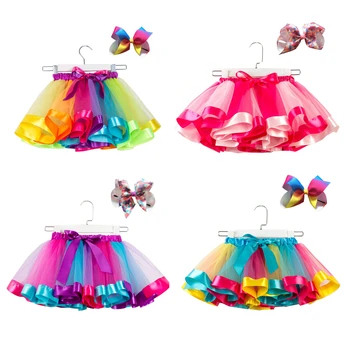 Livre Arco+Saia Tutu 12M-8T Miúdos Bonitos Princesa Tule Coloridas Saias de Verão Crianças Garotas do arco-íris Dança Pettiskirt