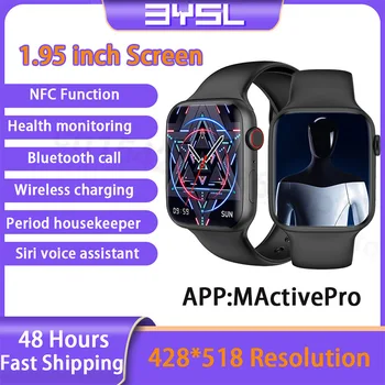 1.95 polegadas de IWO Smartwatch Função NFC Siri, Assistente de Voz Para os Homens, Mulher de Suspensão do Monitor de Ritmo Cardíaco 428*518 Resolução de Smart Watch