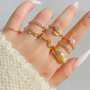 IPARAM PUNK Cor de Ouro das Mulheres Conjunto de anéis de Cristal Prateado Metal de Folha Geométricas Anéis de Dedo para as Mulheres a Moda Jóias Presentes
